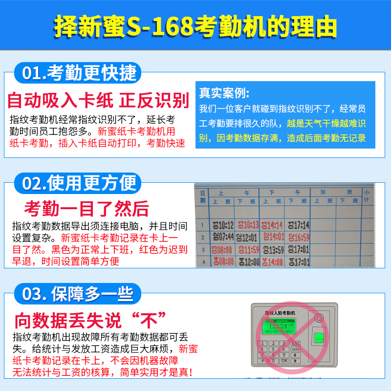 新蜜打卡机考勤机插纸卡式工厂简易打卡钟公司员工上下班工作出勤学生打卡器智能纸质卡片签到机-图2