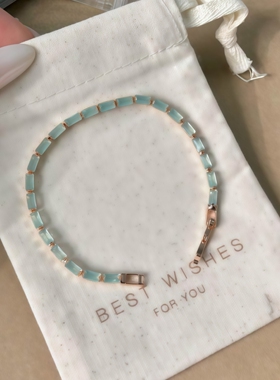雾海浅蓝色锆石手链女款简约方形轻奢小众精致百搭手饰ins高级感