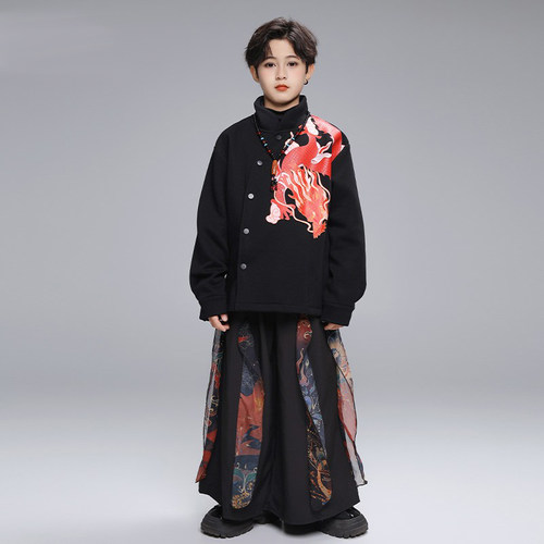 嘻哈街舞儿童潮服套装男女童中国风衬衫少儿hiphop童装新款演出服 - 图3