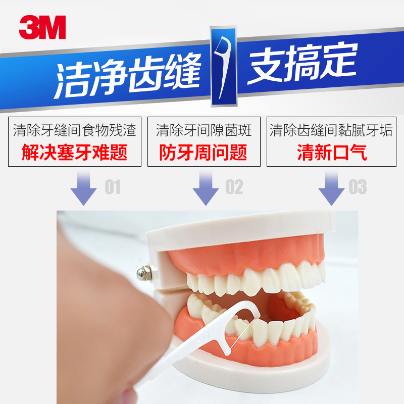 【365个祝福】3M牙线细滑牙线棒一次性牙线护理家庭装300支-图0