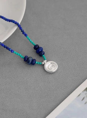 新款蓝色系深海项链 简约时尚高级感新中式精致混色绿松石锁骨链
