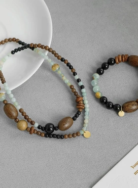 2025新款果冻海系列岛屿项链秋冬新中式黑玛瑙沉香木串珠手链项链