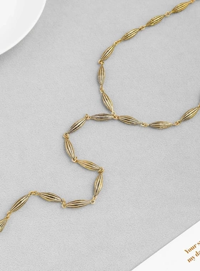 经典秋冬新款可可豆项链法式复古小众做旧金色异形串珠长款锁骨链