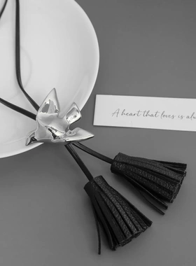 新款COT*家豆豆同款飞燕项链韩系时尚个性长款黑绳流苏可抽拉燕子