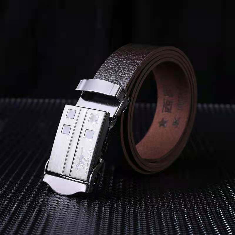 仿牦牛皮带结实耐用男士腰带男款无牙扣皮带学生中老年黑色皮带