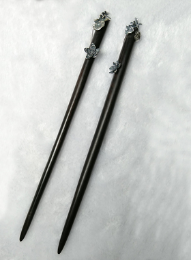入梦s925纯银黑檀木荷花发簪子