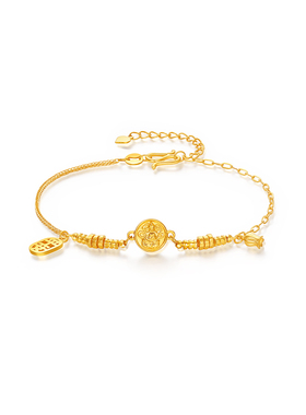 【中国黄金官方店】5G铃兰花平安黄财神手链时尚简约气质新品首饰