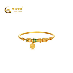 【中国黄金官方店】足金古法竹叶桶珠手镯时尚简约新品送女友闺蜜