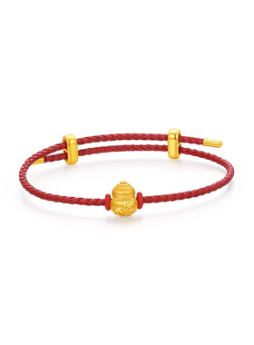 【中国黄金官方店】黄金手串微硬金葫芦足金手饰红绳简约潮流新品