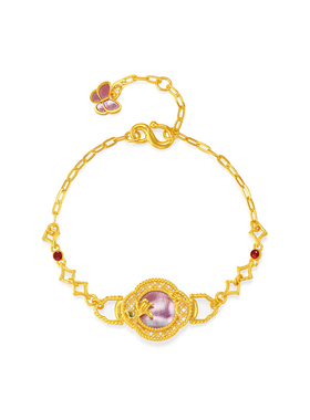 【中国黄金官方店】黄金手链古法螺钿玉兰花窗足金手链新品