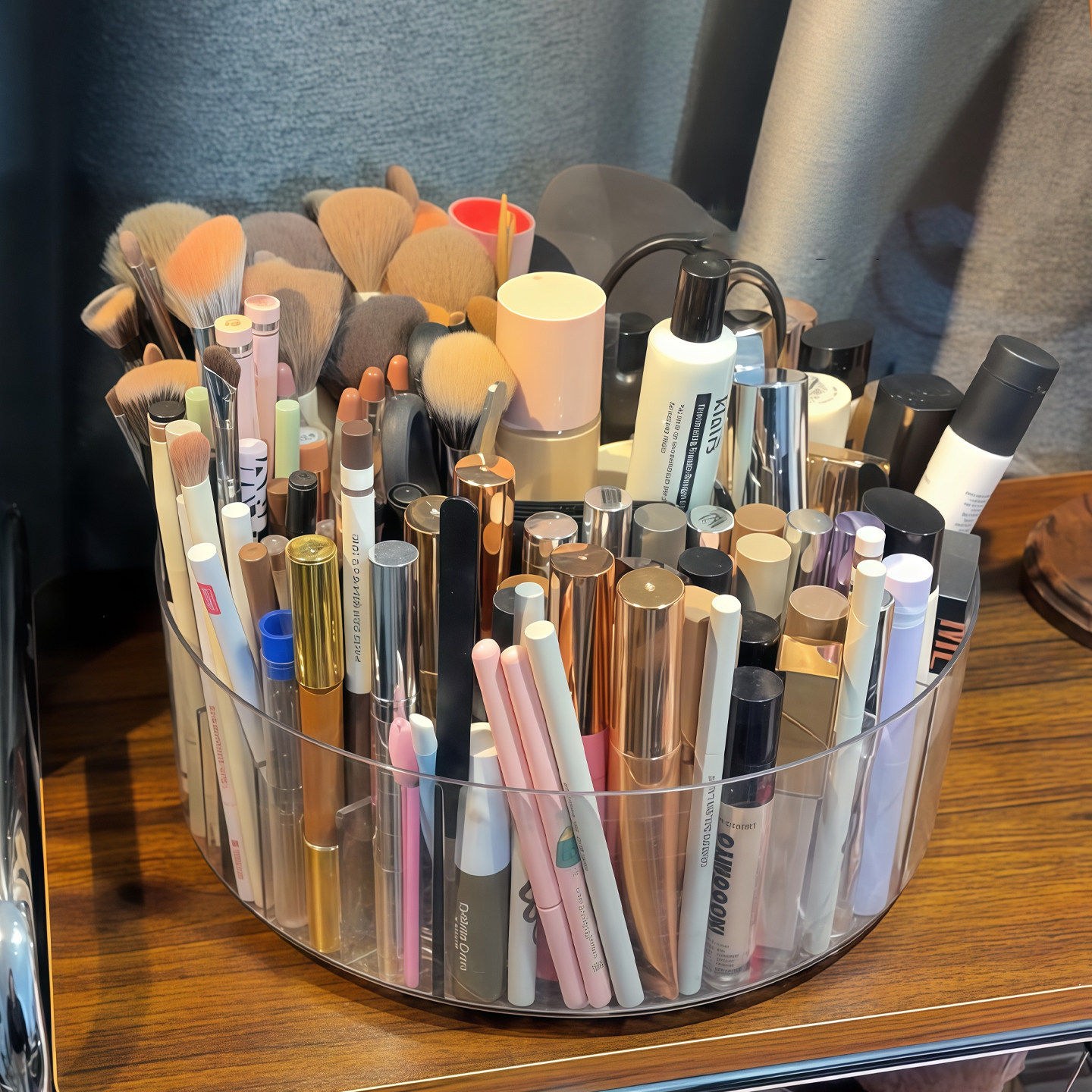 巨能装旋转化妆刷桶化妆品收纳盒桌面大容量刷子分格亚克力整理盒,淘宝优惠券,粉丝福利购,淘宝优惠卷