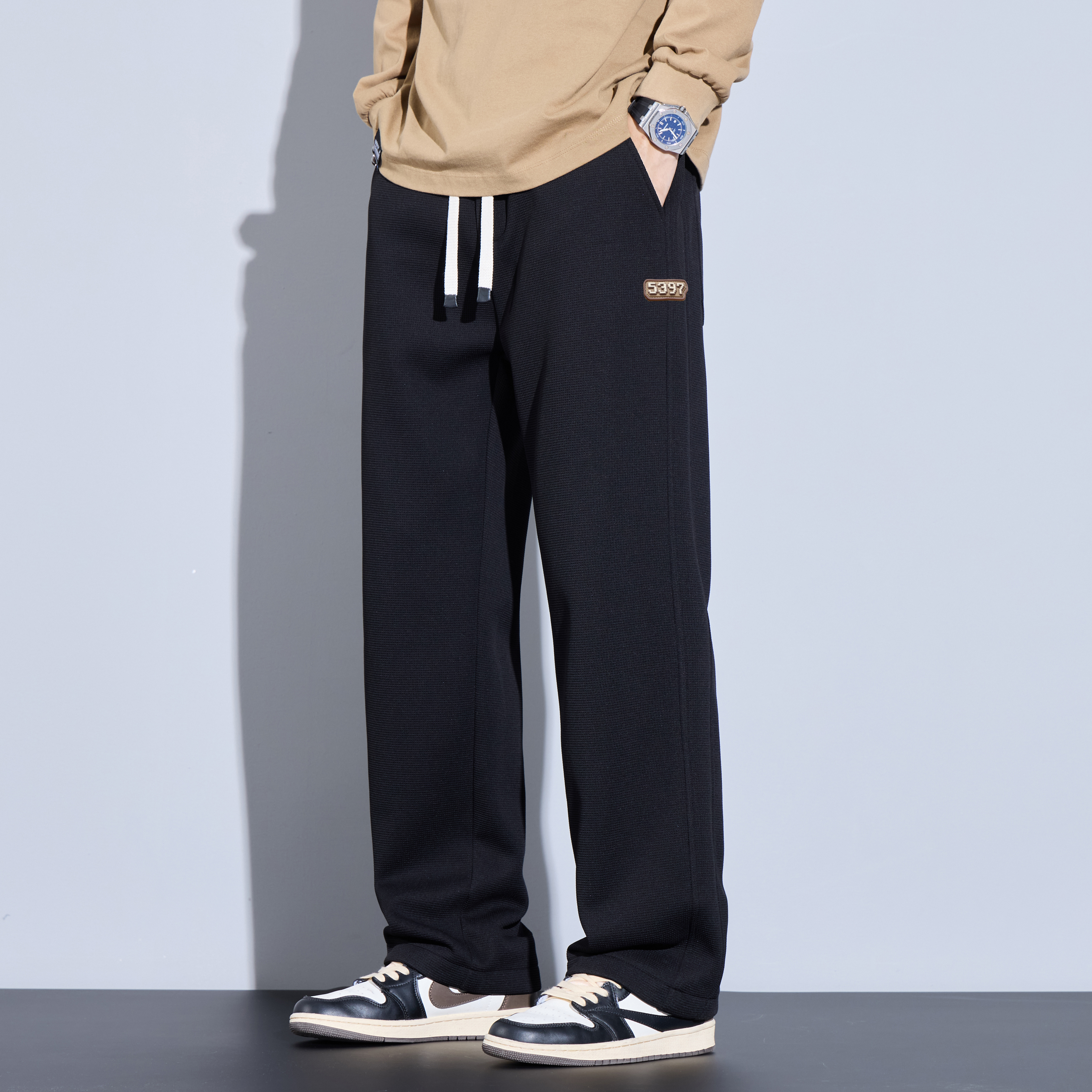 猫人秋冬季美式宽松休闲裤男加绒直筒坠感运动长裤子男士2025新款 - 图3