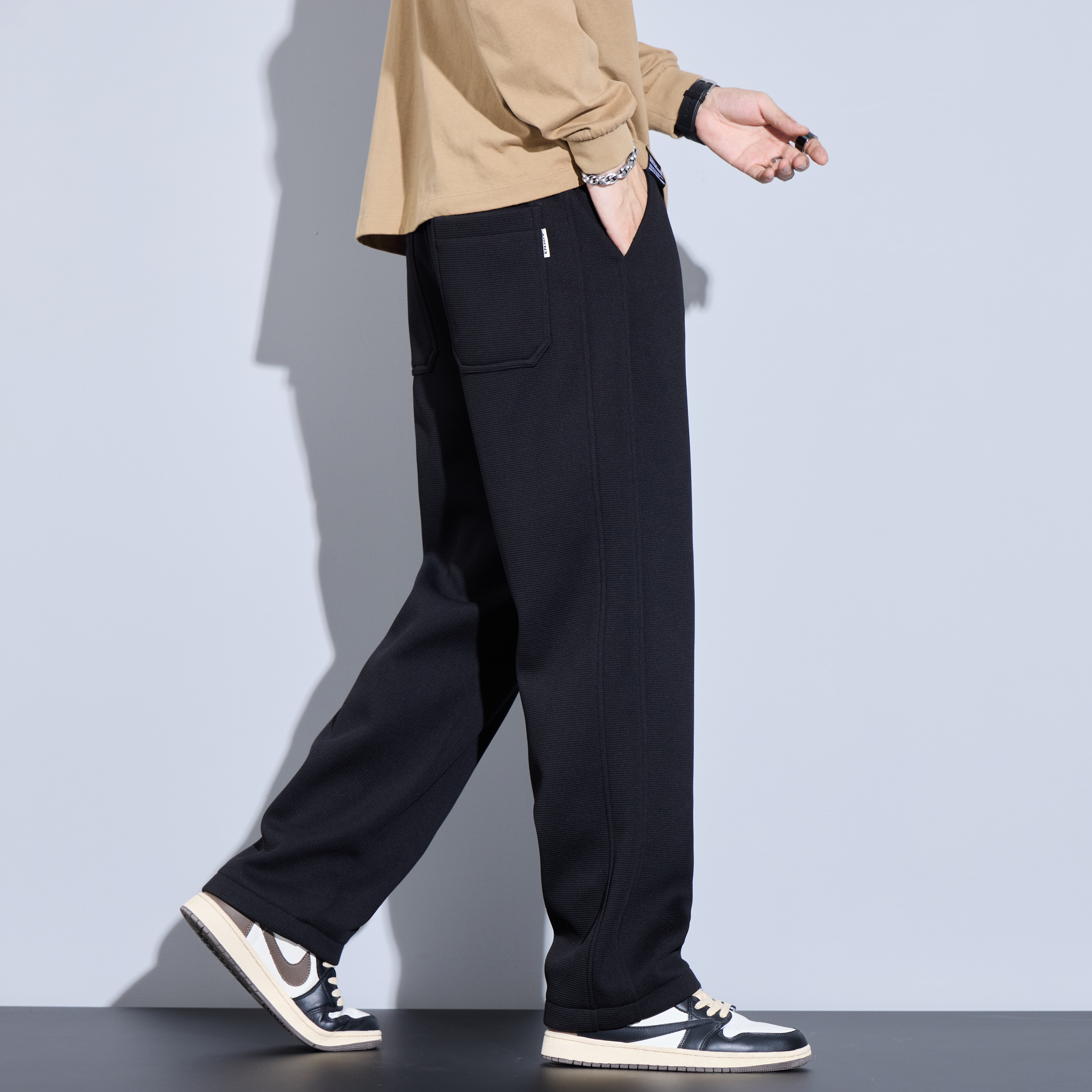 猫人秋冬季美式宽松休闲裤男加绒直筒坠感运动长裤子男士2025新款 - 图2