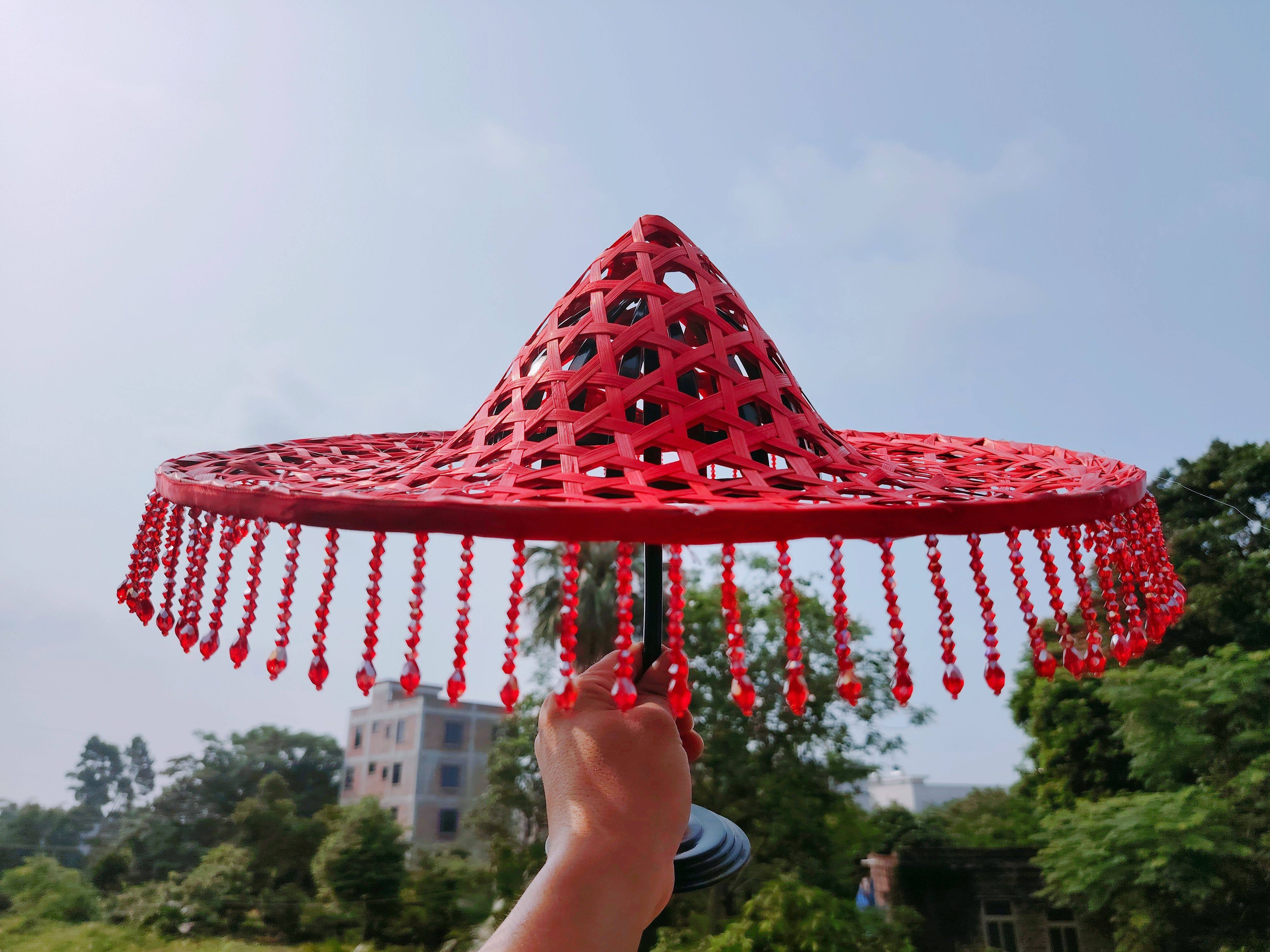 成人跳舞斗笠帽子广场舞成人流苏民族舞演出道具红色竹编舞蹈斗笠,淘宝优惠券,粉丝福利购,淘宝优惠卷