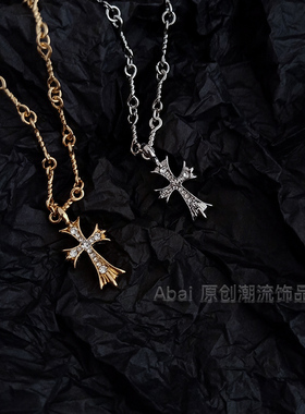欧美潮牌嘻哈街头网红雪梨同款双十字架项链男女情侣个性潮锁骨链