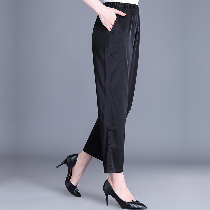 妈妈夏季宽松中老年老人真丝裤子 豪太太中老年女装