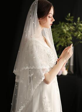 法式高级感复古新娘主婚纱头纱