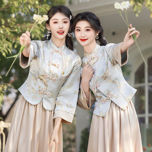 中式伴娘服出租赁2026新款夏季大码高级感缎面姐妹团婚礼服裙旗袍 - 图2