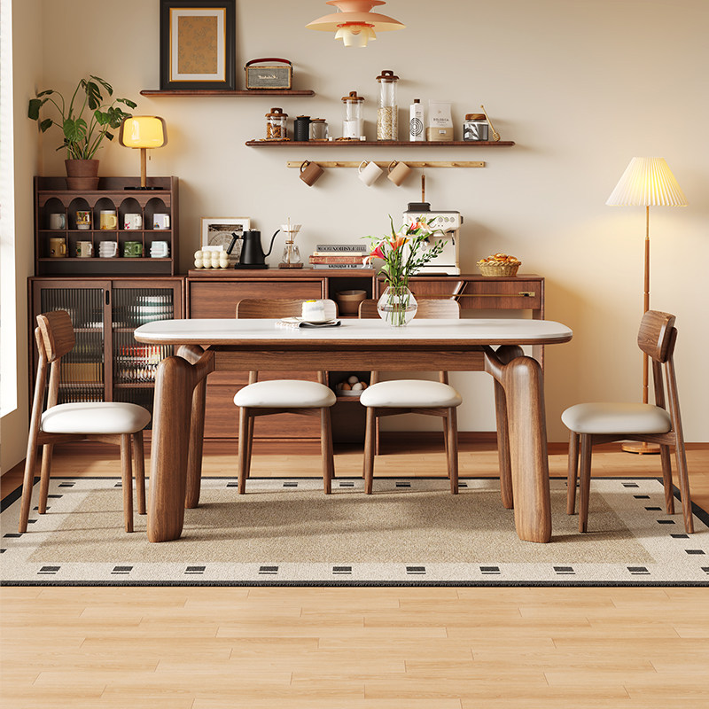 蓝色理想岩板餐桌椅组合现代简约风长方形轻奢家用饭桌,淘宝优惠券,粉丝福利购,淘宝优惠卷