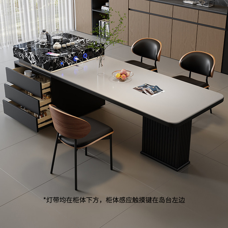 蓝色理想岩板岛台餐桌多功能可伸缩中岛台意式家用客厅泡茶高端,淘宝优惠券,粉丝福利购,淘宝优惠卷