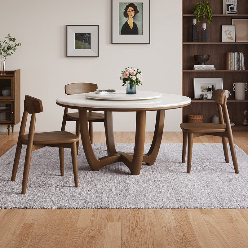 蓝色理想现代轻奢圆形大理石餐桌轻奢奶油风白色带转盘家用饭桌,淘宝优惠券,粉丝福利购,淘宝优惠卷