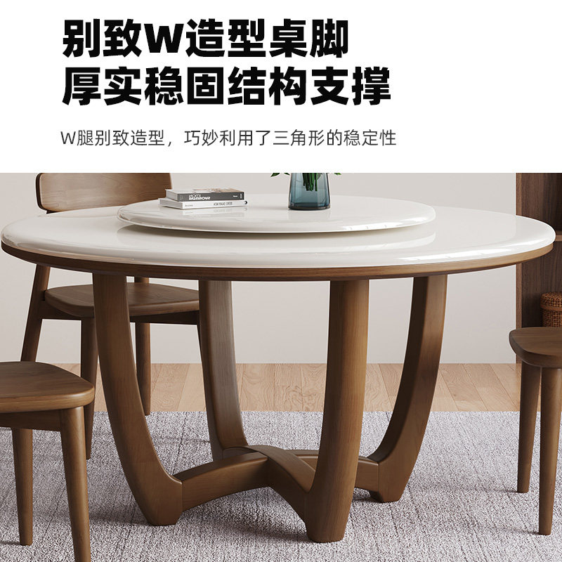 蓝色理想现代轻奢圆形大理石餐桌轻奢奶油风白色带转盘家用饭桌,淘宝优惠券,粉丝福利购,淘宝优惠卷