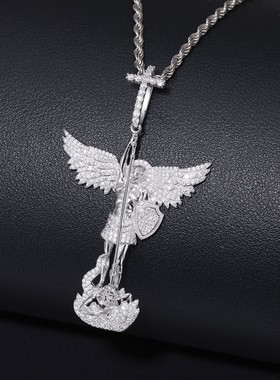S925银莫桑石战神天使翅膀吊坠