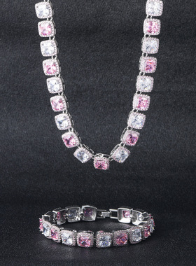 欧美饰品白锆石方形项链