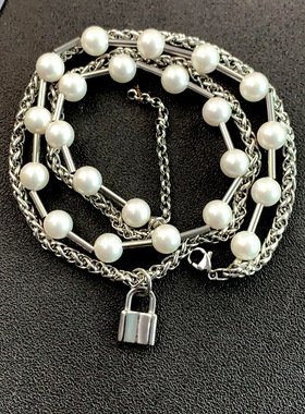 双层钛钢金属珍珠项链蔡徐坤同款