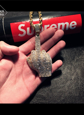 满钻手势项链男士霸气饰品