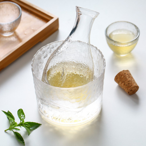樱花阁 日式玻璃酒具套装创意锤纹清酒壶家用温酒壶分酒器白酒杯 - 图1