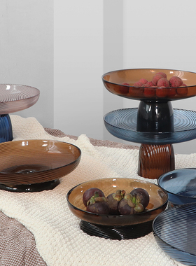 密度家居现代轻奢拼色玻璃果盘零食收纳盘摆件客厅茶几餐桌装饰品