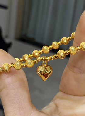 古法沙金 爆闪拉丝6m猫眼珠子手链转运珠爱心手串首饰品高保色