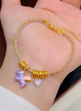 DIKAS 珐琅蜜粉紫爱心小飞马盘缠手链精致可爱生肖马紫色编织手串