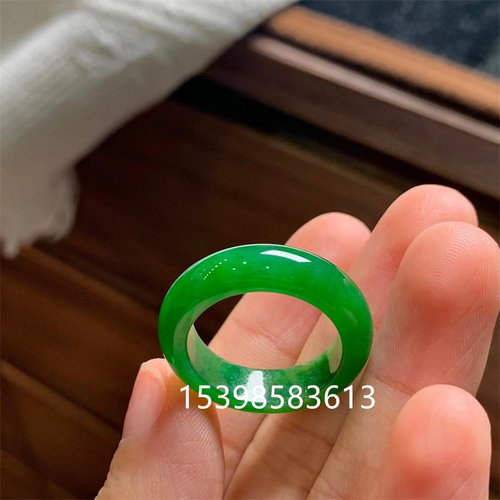 天然缅甸老坑A货翡翠辣绿戒指冰糯种满色深绿玉石指环 男女款戒圈 - 图1