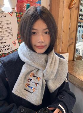 可爱腊肠狗刺绣帽子围巾套装