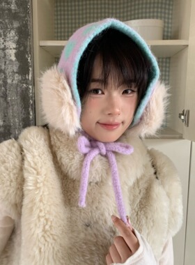 陈奶奶撞色爱心毛绒耳罩女