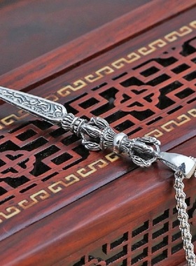 复古925银转运降魔杵四股金刚杵吊坠男小众设计个性潮流项链挂件