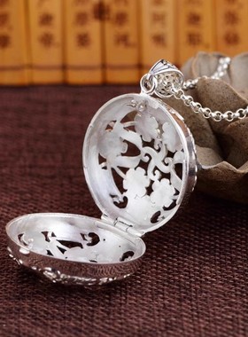 莲花复古风S925银吊坠镂空个性可打开香囊吊坠嘎乌盒项链男女挂饰