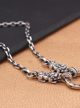 招财貔貅万能扣珍珠链条银项链