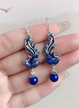 蓝凤凰流苏仿925纯银戒指女生