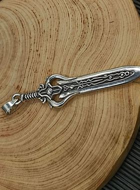 S925纯银道家青铜宝剑配饰男款吊坠项链小众设计霸气毛衣链送男友