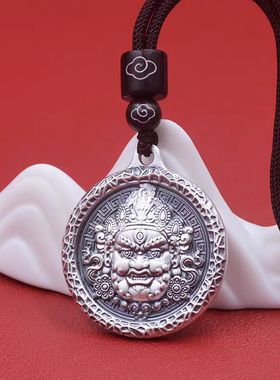 S925纯银黄财神平安扣吊坠项链男女同款汽车钥匙扣挂件高级感礼物