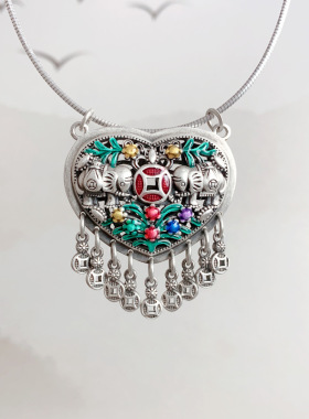 925纯银大象项链女流苏烧蓝款