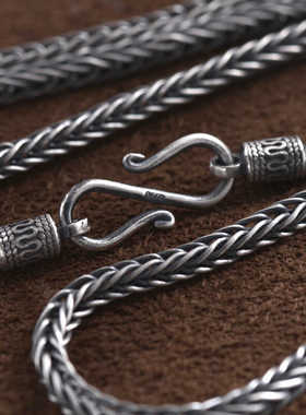 复古霸气银项链男士长款肖邦链