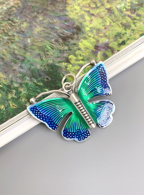 民族风仿925纯银珐琅蝴蝶项链女