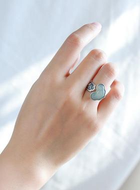 如意纯银中式和田玉项链戒指套装