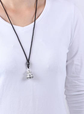 S925银南瓜葫芦吊坠男女同款古法六字真言空心可打开葫芦吊坠项链