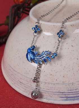 s925纯银凤凰流苏项链女士锁骨链