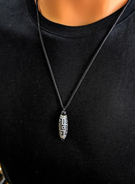 新款男士九孔天珠吊坠路路通转珠复古风帅气百搭个性项链男项坠